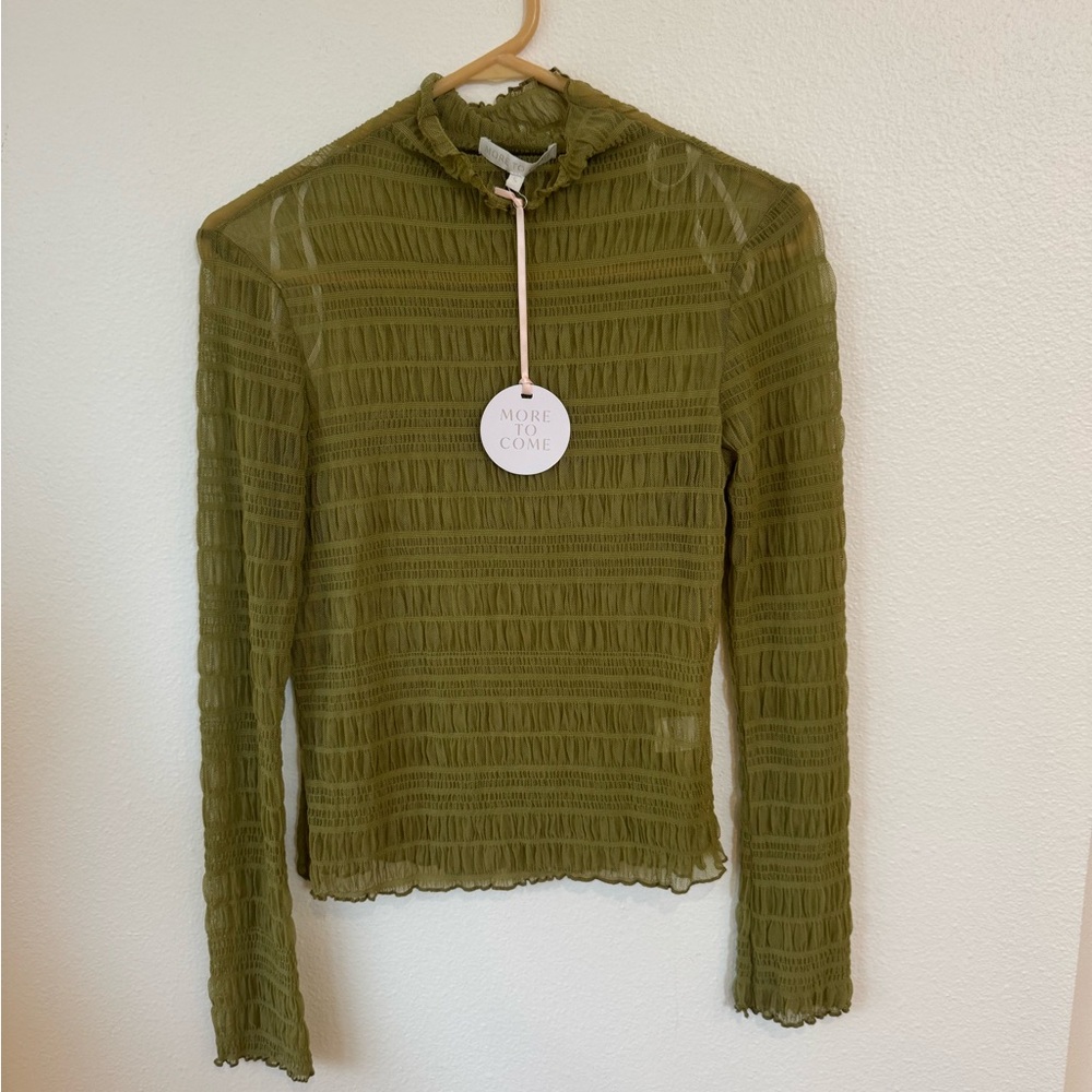 Olive Green Sheer Long Sleeve Top